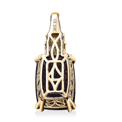Luxoro 10K Yellow Gold AAA Moroccan Amethyst and G-H I2 Diamond Pendant 7.00 ctw