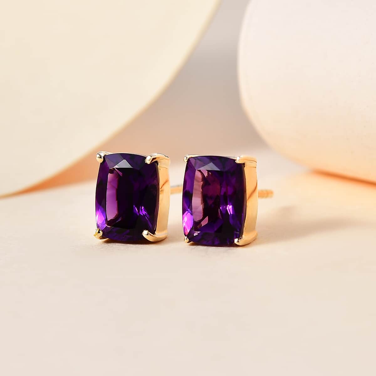 Luxoro 10K Yellow Gold AAA Moroccan Amethyst Solitaire Stud Earrings 2.80 ctw image number 1