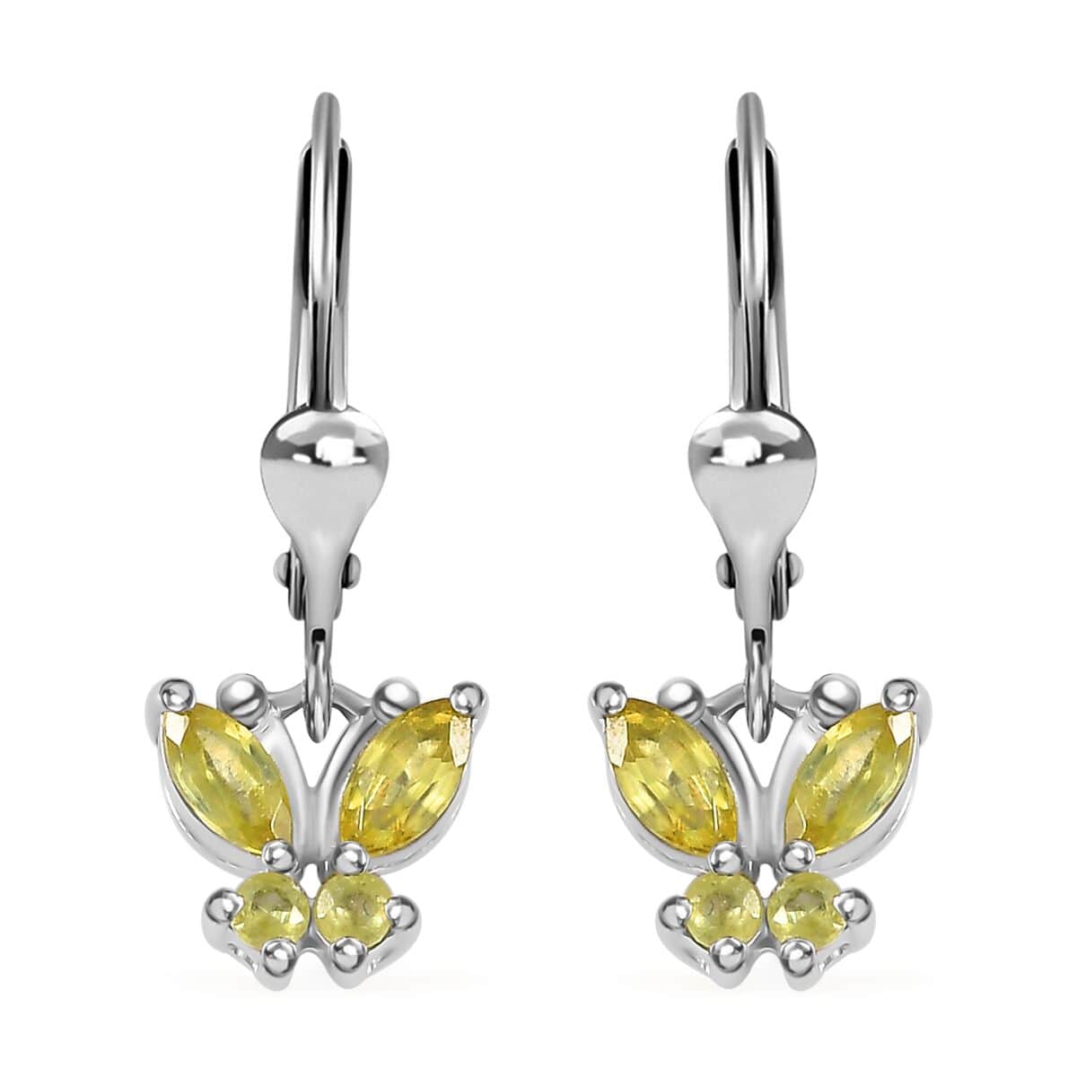 Premium Sphene Butterfly Earrings in Rhodium Over Sterling Silver 0.85 ctw image number 0