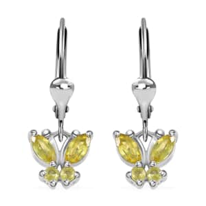 Premium Sphene Butterfly Earrings in Rhodium Over Sterling Silver 0.85 ctw