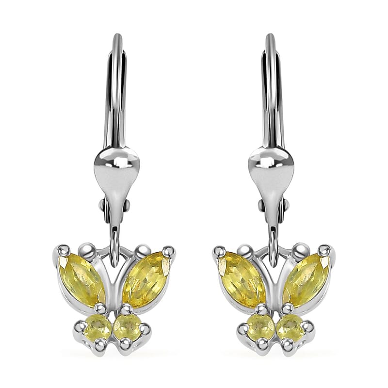 D'Joy Premium Sphene Butterfly Earrings in Rhodium Over Sterling Silver 0.85 ctw