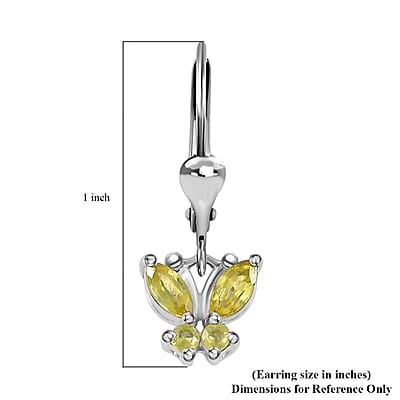 D'Joy Premium Sphene Butterfly Earrings in Rhodium Over Sterling Silver 0.85 ctw