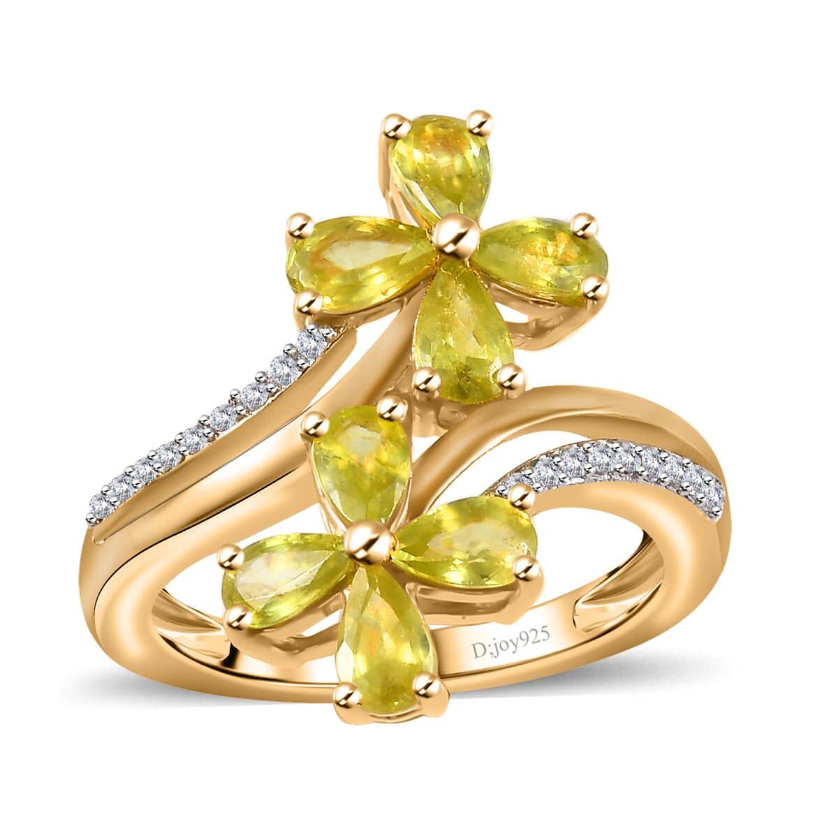 Premium Sava Sphene, Moissanite Bypass Floral Ring in 18K Vermeil YG Over Sterling Silver (Size 10.0) 1.90 ctw image number 0