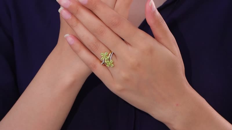 Premium Sava Sphene, Moissanite Bypass Floral Ring in 18K Vermeil YG Over Sterling Silver (Size 10.0) 1.90 ctw