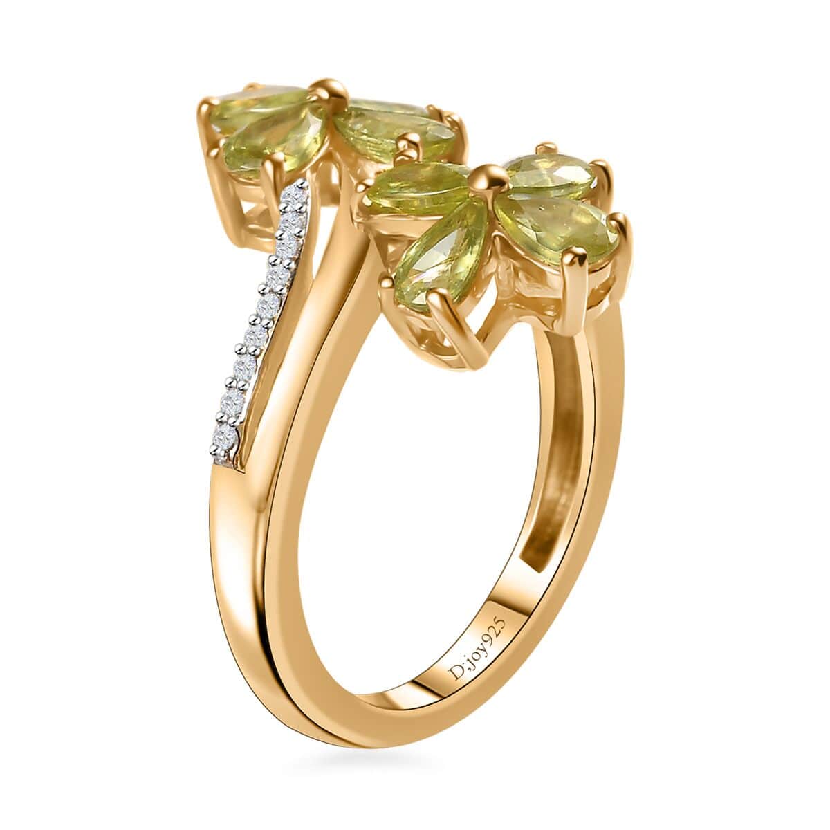 Premium Sava Sphene, Moissanite Bypass Floral Ring in 18K Vermeil YG Over Sterling Silver (Size 10.0) 1.90 ctw image number 3