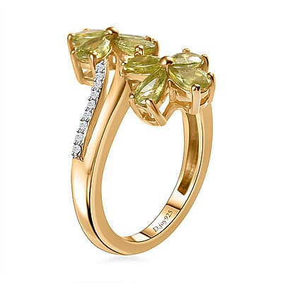 Premium Sphene and Moissanite Bypass Floral Ring in 18K Vermeil Yellow Gold Over Sterling Silver (Size 10.0) 1.90 ctw
