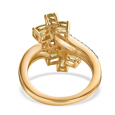 Premium Sphene and Moissanite Bypass Floral Ring in 18K Vermeil Yellow Gold Over Sterling Silver (Size 10.0) 1.90 ctw