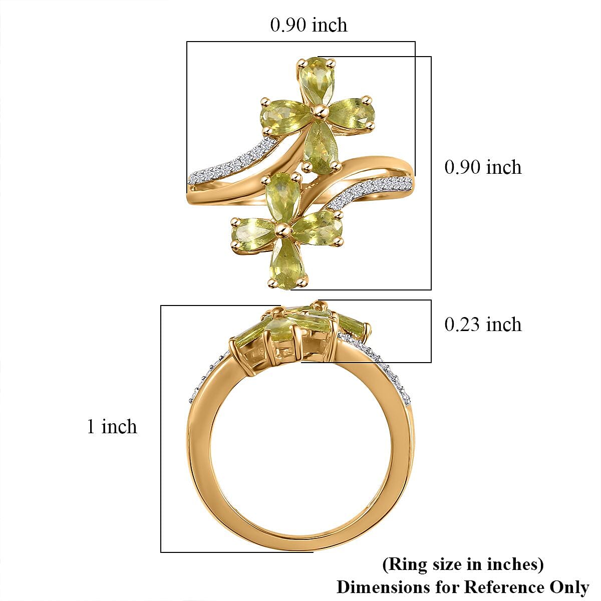 Premium Sphene and Moissanite Bypass Floral Ring in 18K Vermeil Yellow Gold Over Sterling Silver (Size 10.0) 1.90 ctw
