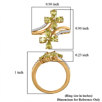 Premium Sphene and Moissanite Bypass Floral Ring in 18K Vermeil Yellow Gold Over Sterling Silver (Size 10.0) 1.90 ctw