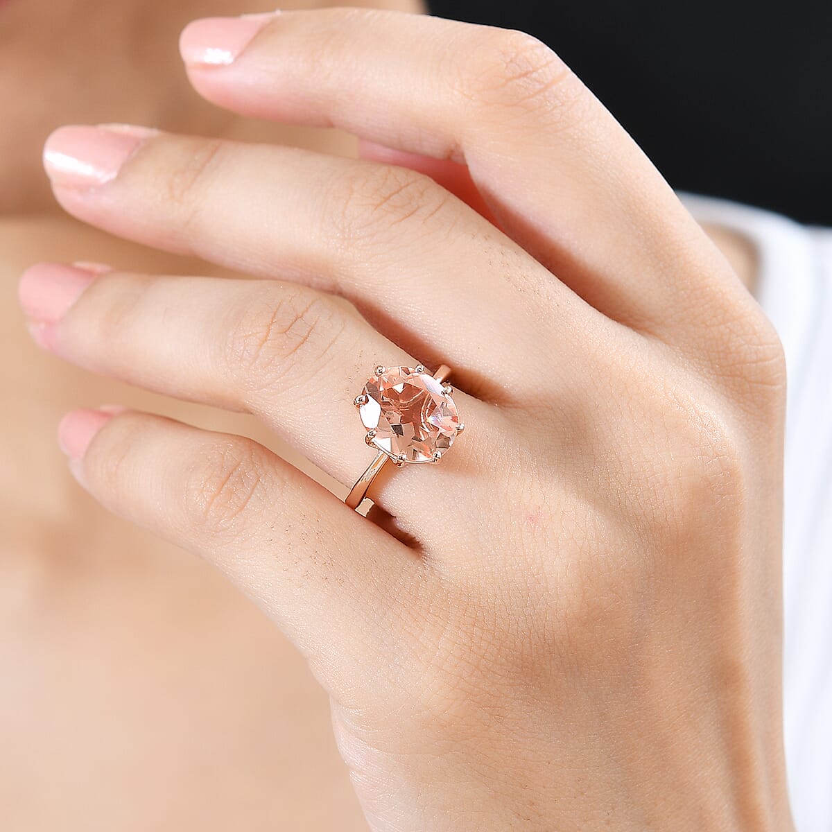 Morganique Quartz (Triplet) Solitaire Ring in 18K Vermeil Rose Gold Over Sterling Silver (Size 6.0) 5.10 ctw image number 2