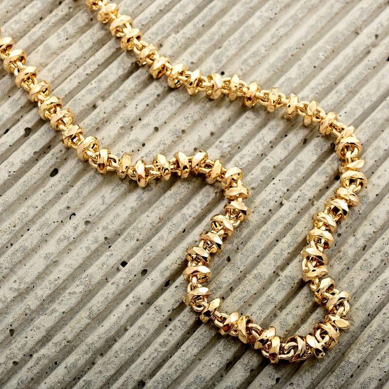 Italian Hammered Faceted Rolo Necklace in 10K Yellow Gold 15.13 Grams 18 Inches