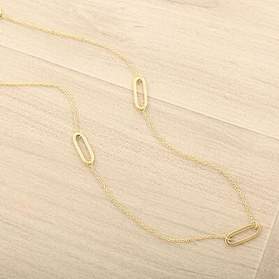 Italian Paperclip Station Necklace in 10K Yellow Gold 2.0 Grams 20 Inches