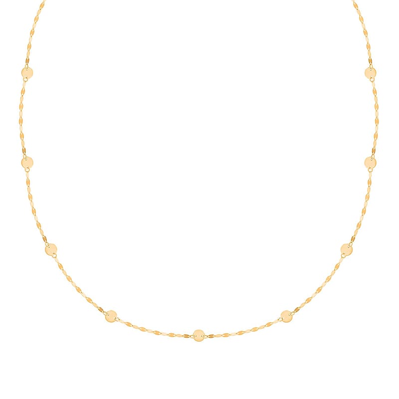 Italian Discs Stations Mirror Necklace in 10K Yellow Gold 1.10 Grams 20 Inches