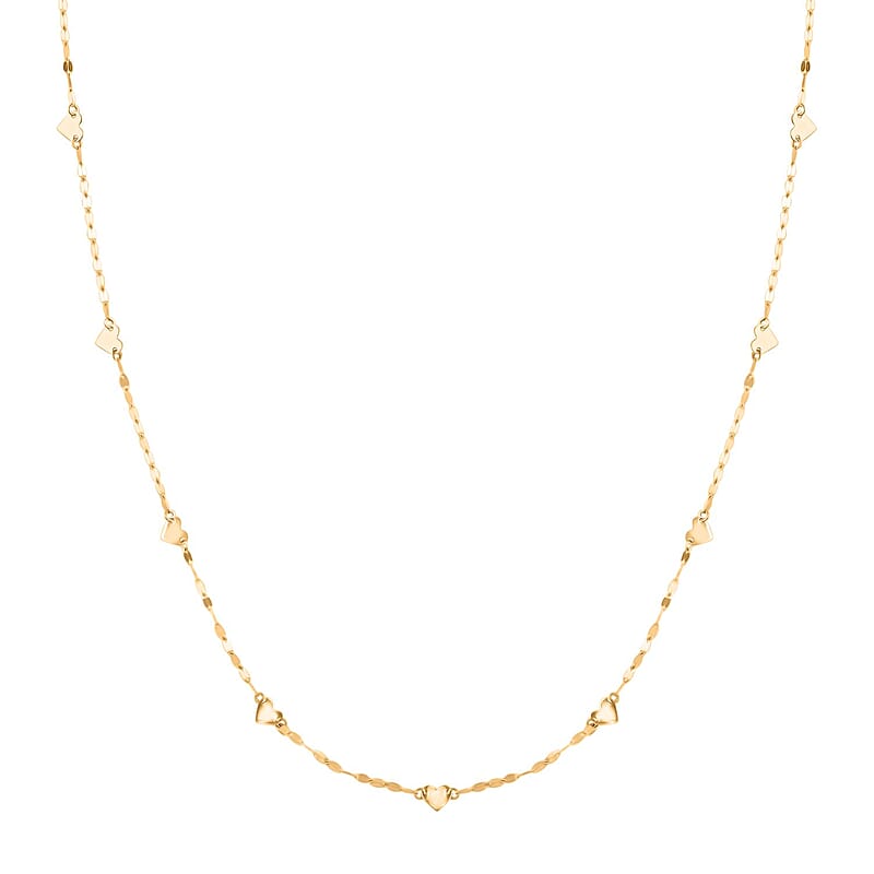 Italian Heart Station Mirror Necklace in 10K Yellow Gold 1.10 Grams 20 Inches