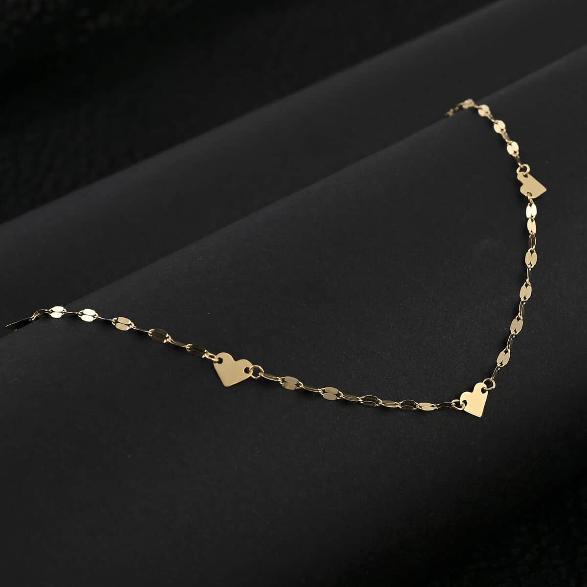 Italian Heart Station Mirror Necklace in 10K Yellow Gold 1.30 Grams 20 Inches image number 1