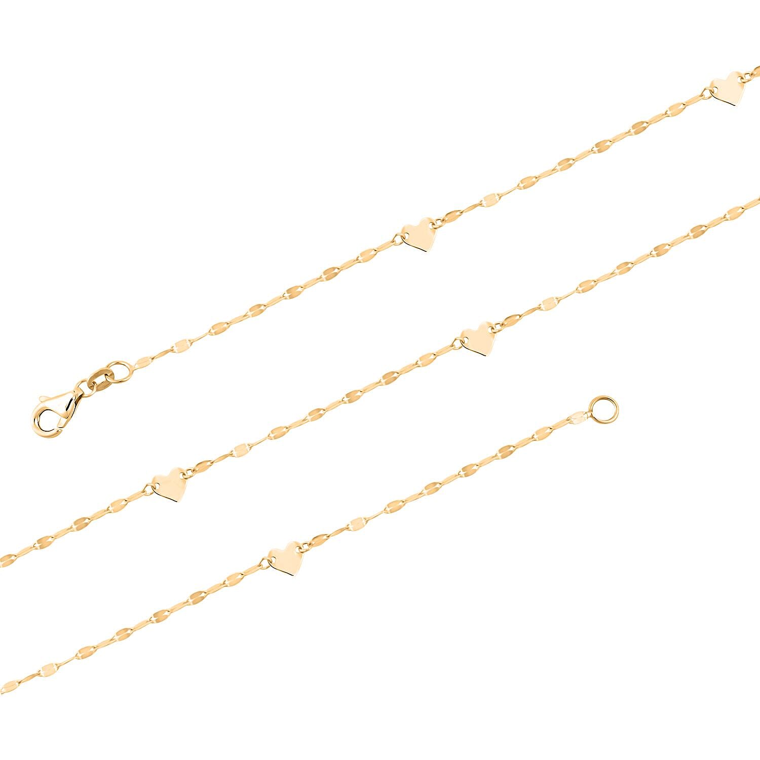 Italian Heart Station Mirror Necklace in 10K Yellow Gold 1.10 Grams 20 Inches