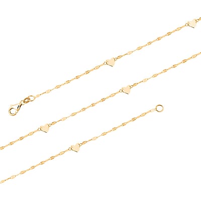 Italian Heart Station Mirror Necklace in 10K Yellow Gold 1.10 Grams 20 Inches