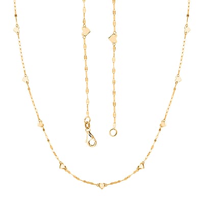 Italian Heart Station Mirror Necklace in 10K Yellow Gold 1.10 Grams 20 Inches