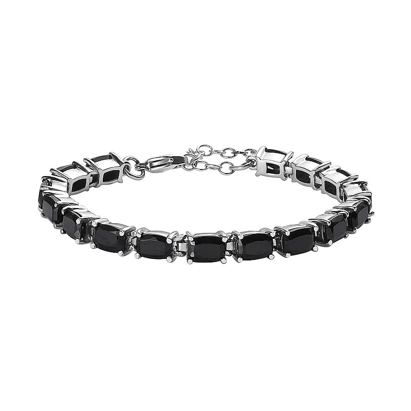 Thai Black Spinel Bracelet in Stainless Steel (6.50-8.0In) 20.65 ctw