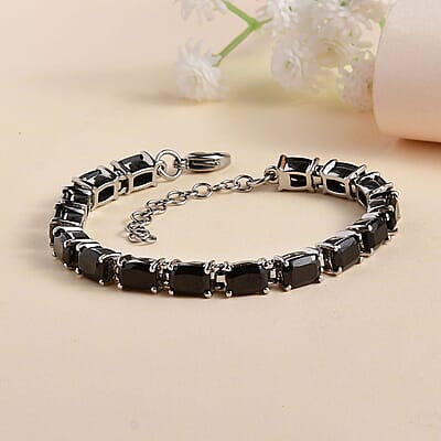 Thai Black Spinel Bracelet in Stainless Steel (6.50-8.0In) 20.65 ctw