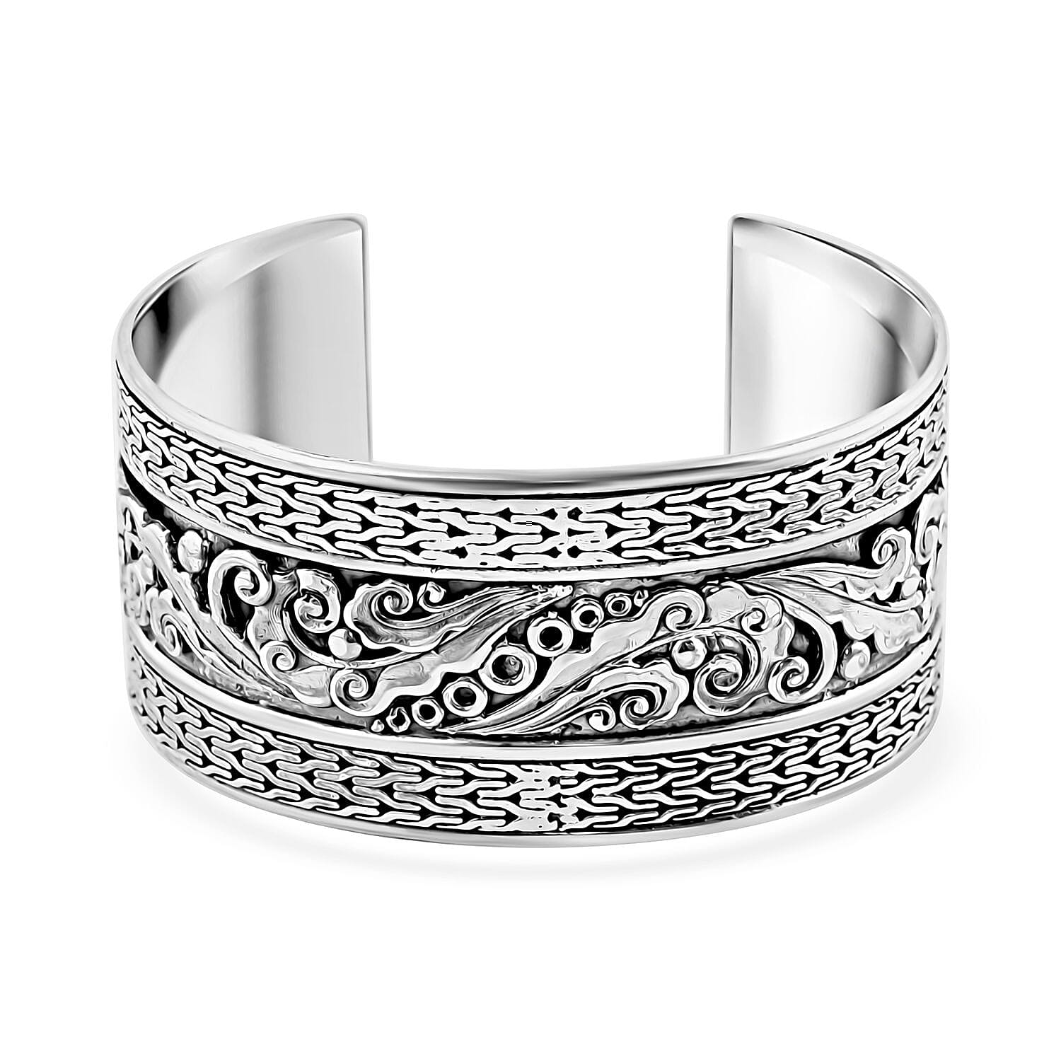 Bali Legacy Sterling Silver Floral Cuff Bracelet (6.50 In) 38.35 Grams