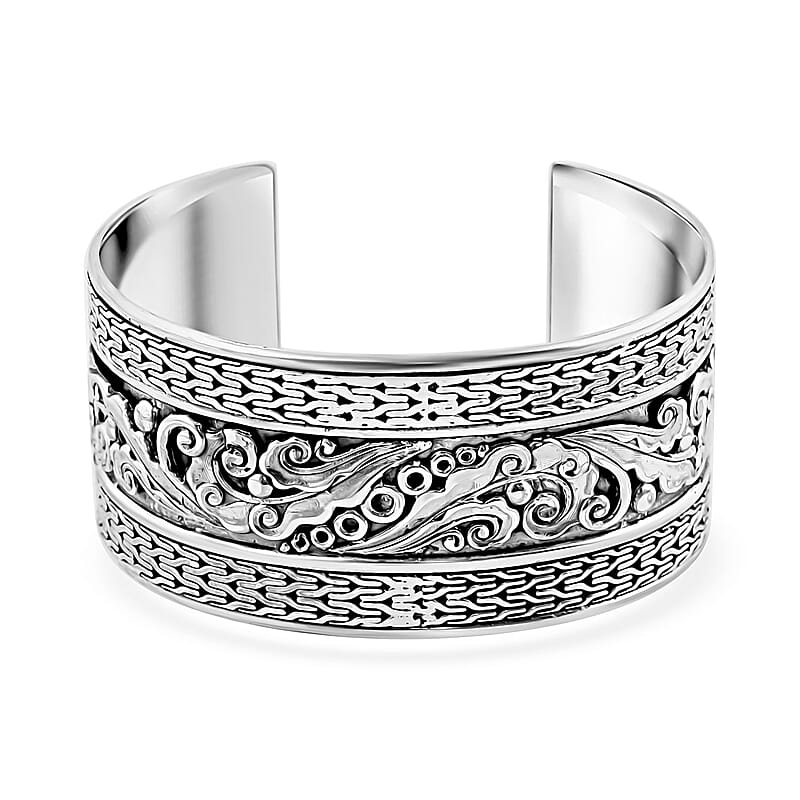 Bali Legacy Sterling Silver Floral Cuff Bracelet (6.50 In) 38.35 Grams