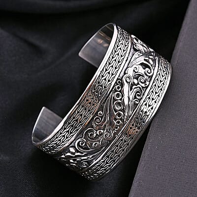 Bali Legacy Sterling Silver Floral Cuff Bracelet (6.50 In) 38.35 Grams
