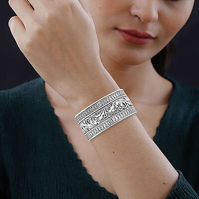 Bali Legacy Sterling Silver Floral Cuff Bracelet (6.50 In) 38.35 Grams