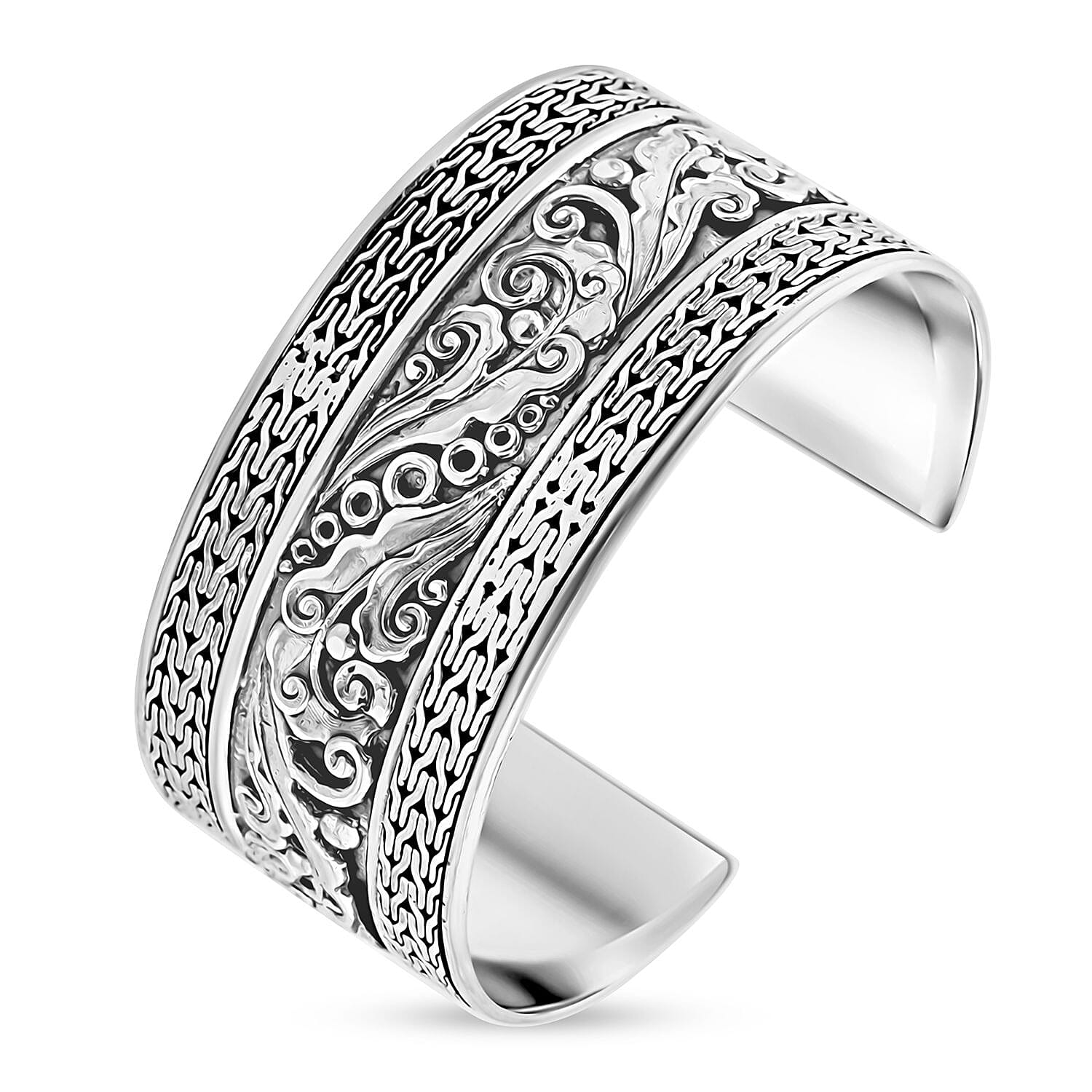 Bali Legacy Sterling Silver Floral Cuff Bracelet (6.50 In) 38.35 Grams