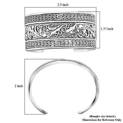 Bali Legacy Sterling Silver Floral Cuff Bracelet (6.50 In) 38.35 Grams
