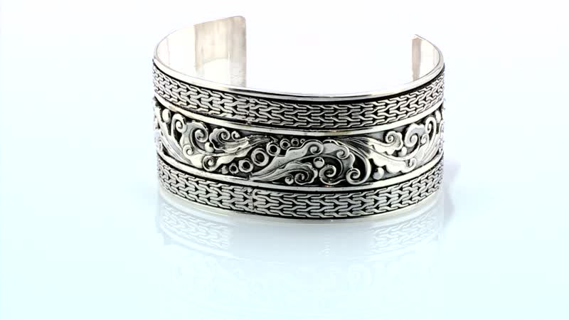 Bali Legacy Sterling Silver Floral Cuff Bracelet (7.25 In) 38.35 Grams