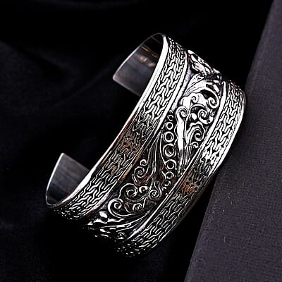 Bali Legacy Sterling Silver Floral Cuff Bracelet (7.25 In) 38.35 Grams