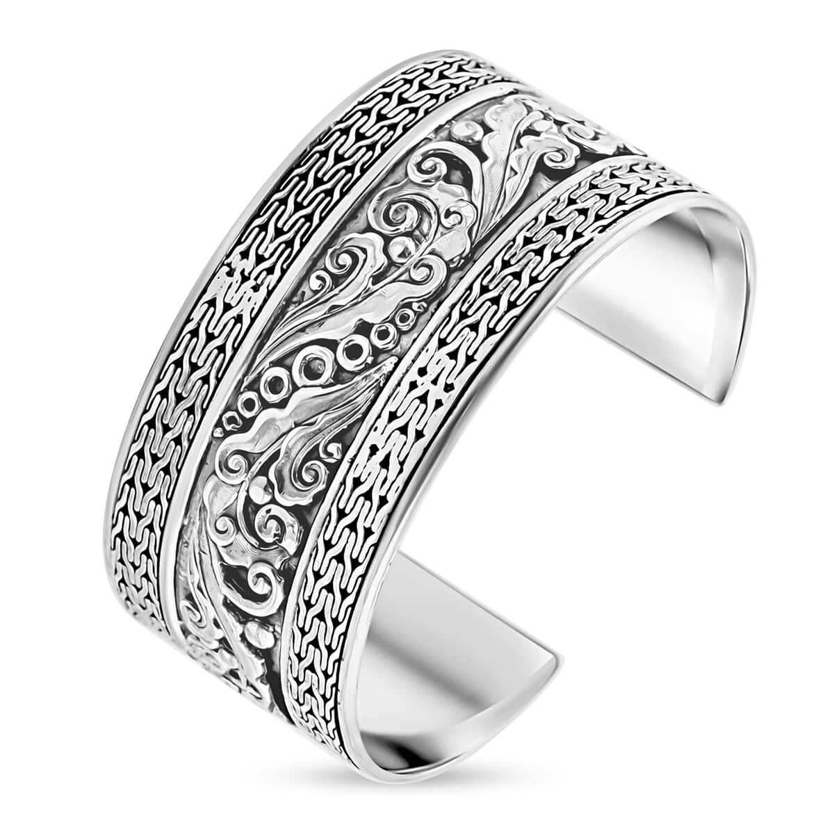 Bali Legacy Sterling Silver Floral Cuff Bracelet (7.25 In) 38.35 Grams image number 3