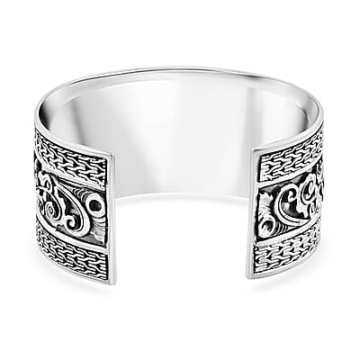 Bali Legacy Sterling Silver Floral Cuff Bracelet (7.25 In) 38.35 Grams