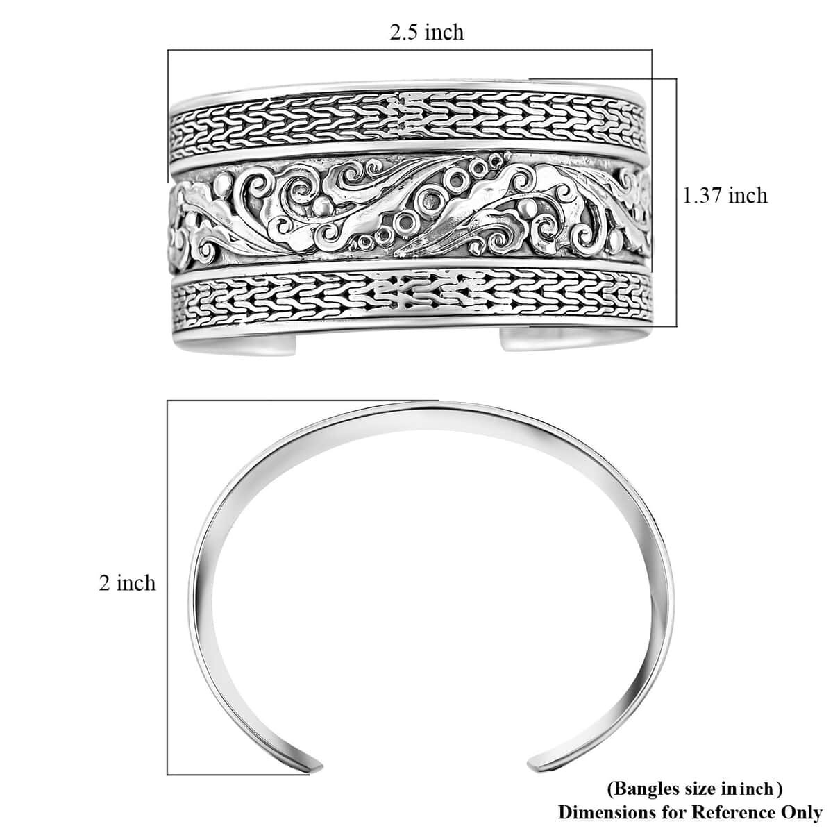 Bali Legacy Sterling Silver Floral Cuff Bracelet (7.25 In) 38.35 Grams image number 5