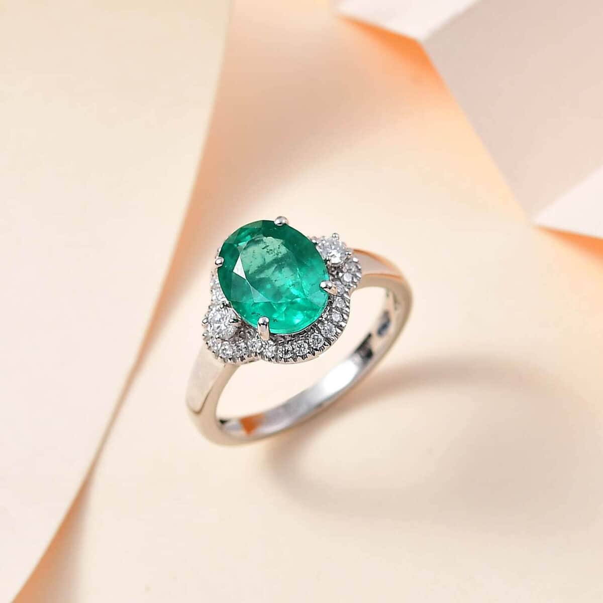 Rhapsody 950 Platinum AAAA Kagem Zambian Emerald, Diamond (E-F, VS2) (0.33 cts) Ring (Size 10.0) (5.85 g) 3.10 ctw image number 1