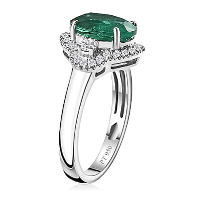 Rhapsody AAAA Kagem Zambian Emerald and E-F VS2 Diamond 3.10 ctw Ring in 950 Platinum (Size 10.0) 5.85 Grams