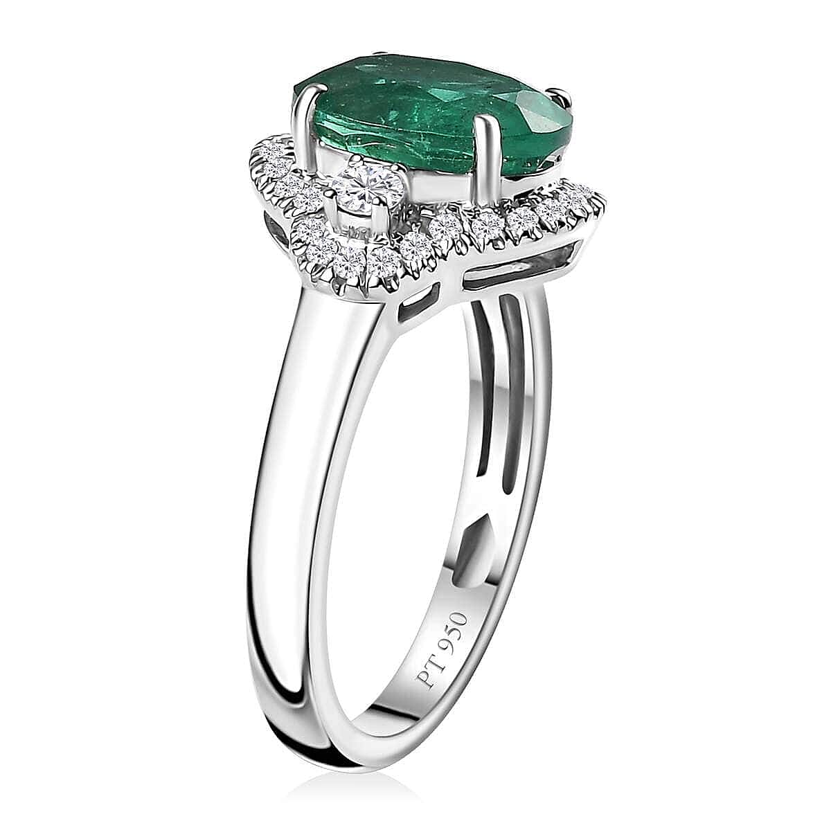 Rhapsody AAAA Kagem Zambian Emerald and E-F VS2 Diamond 3.10 ctw Ring in 950 Platinum (Size 7.5) 5.85 Grams image number 3