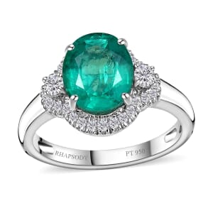 Rhapsody AAAA Kagem Zambian Emerald and E-F VS2 Diamond 3.10 ctw Ring in 950 Platinum (Size 9.5) 5.85 Grams
