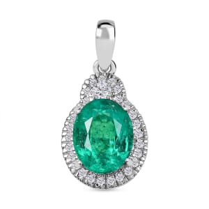 Rhapsody 950 Platinum AAAA Kagem Zambian Emerald and E-F VS2 Diamond Pendant without Chain 3.10 ctw