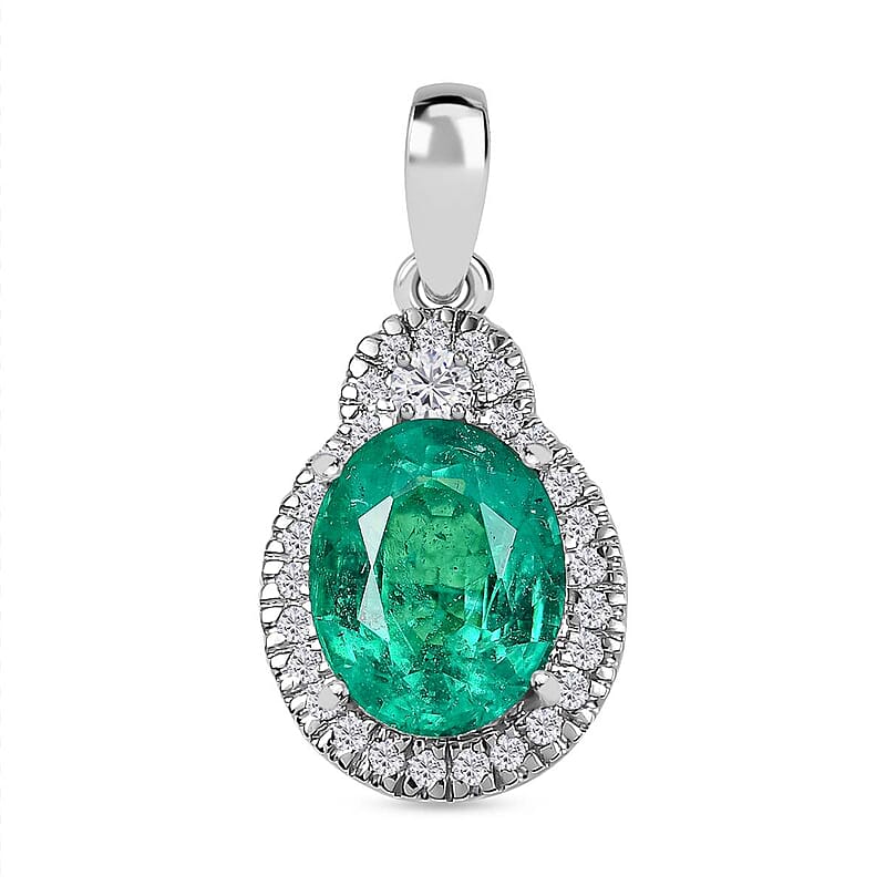 Rhapsody 950 Platinum AAAA Kagem Zambian Emerald and E-F VS2 Diamond Pendant without Chain 3.10 ctw