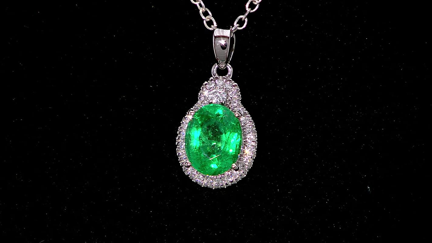Rhapsody 950 Platinum AAAA Kagem Zambian Emerald and E-F VS2 Diamond Pendant without Chain 3.10 ctw