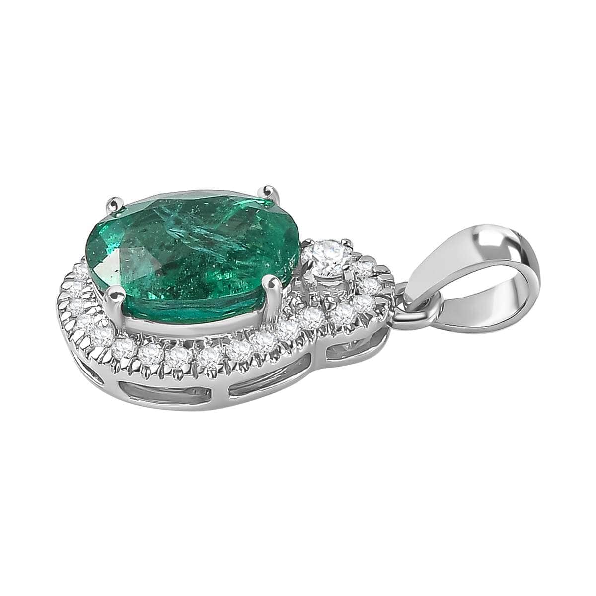 Rhapsody 950 Platinum AAAA Kagem Zambian Emerald and E-F VS2 Diamond Pendant 3.10 ctw image number 3