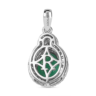 Rhapsody 950 Platinum AAAA Kagem Zambian Emerald and E-F VS2 Diamond Pendant without Chain 3.10 ctw
