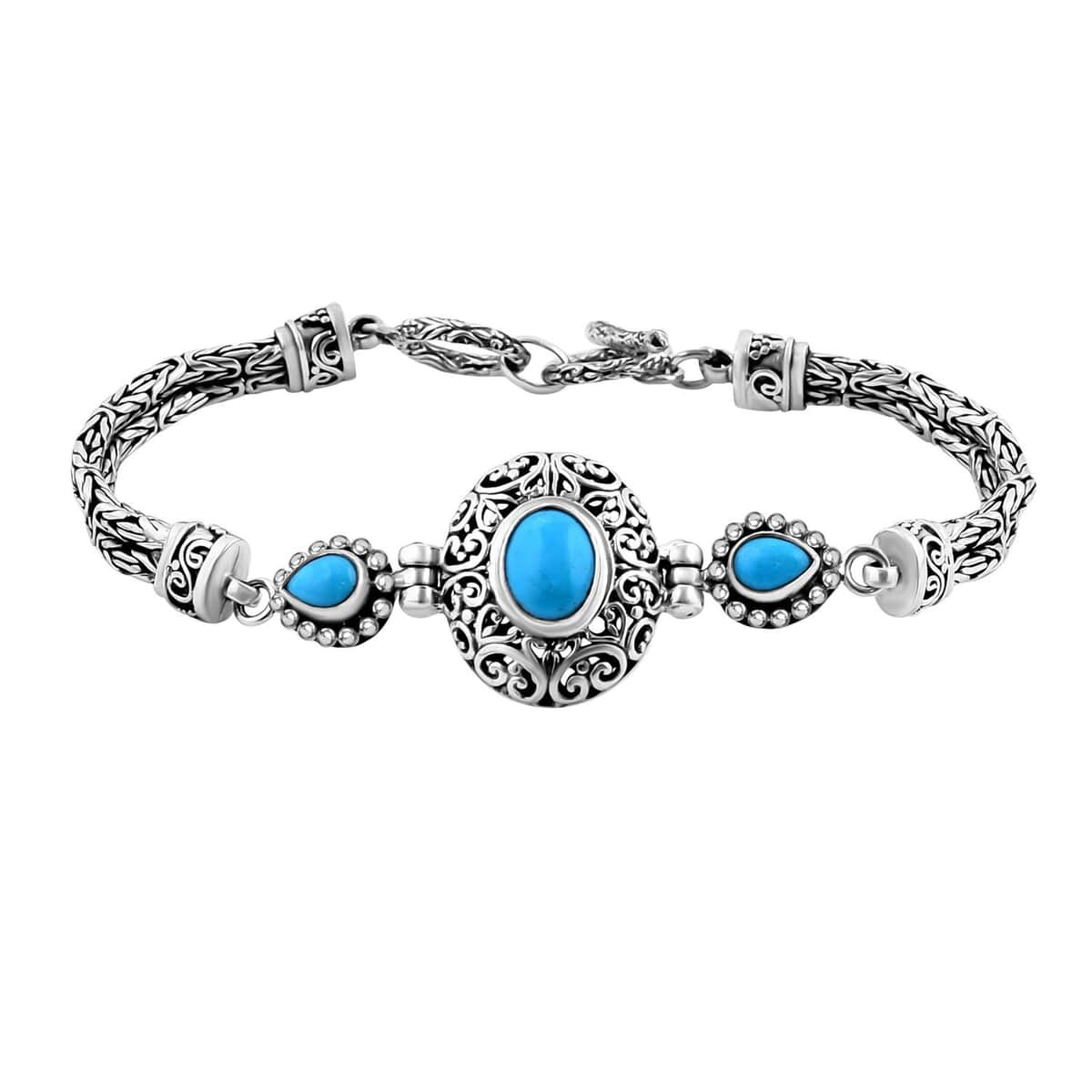 Bali Legacy Sleeping Beauty Turquoise Toggle Clasp Bracelet in Sterling Silver (7.25 In) 3.85 ctw image number 0