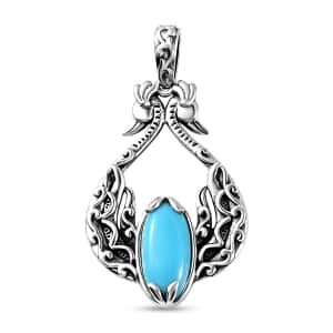 Indian Artistry Sleeping Beauty Turquoise 3.30 ctw Peacock Pendant in Sterling Silver