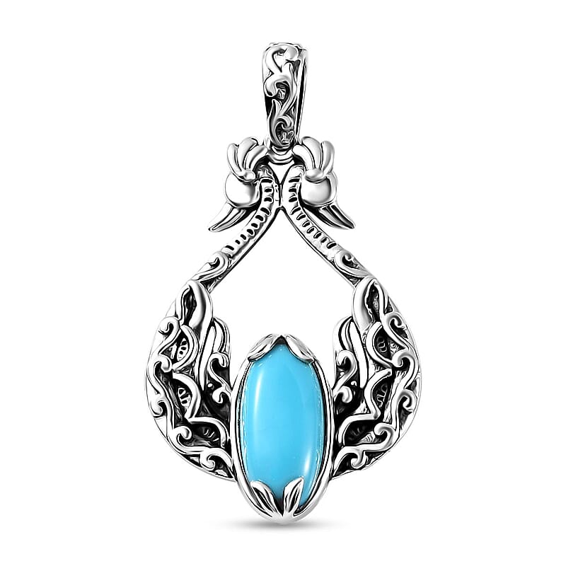 Indian Artistry Sleeping Beauty Turquoise 3.30 ctw Peacock Pendant without Chain in Sterling Silver