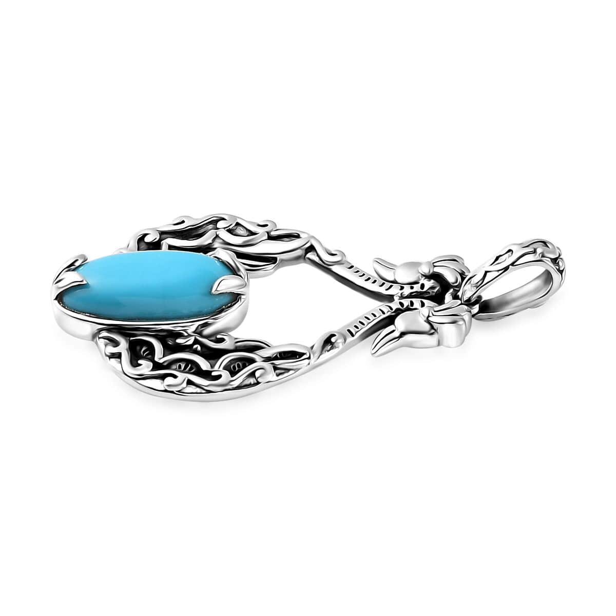 Indian Artistry Sleeping Beauty Turquoise 3.30 ctw Peacock Pendant in Sterling Silver image number 3