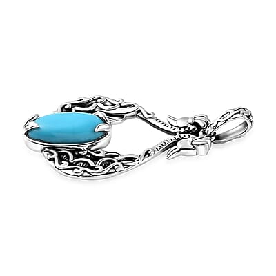 Indian Artistry Sleeping Beauty Turquoise 3.30 ctw Peacock Pendant without Chain in Sterling Silver