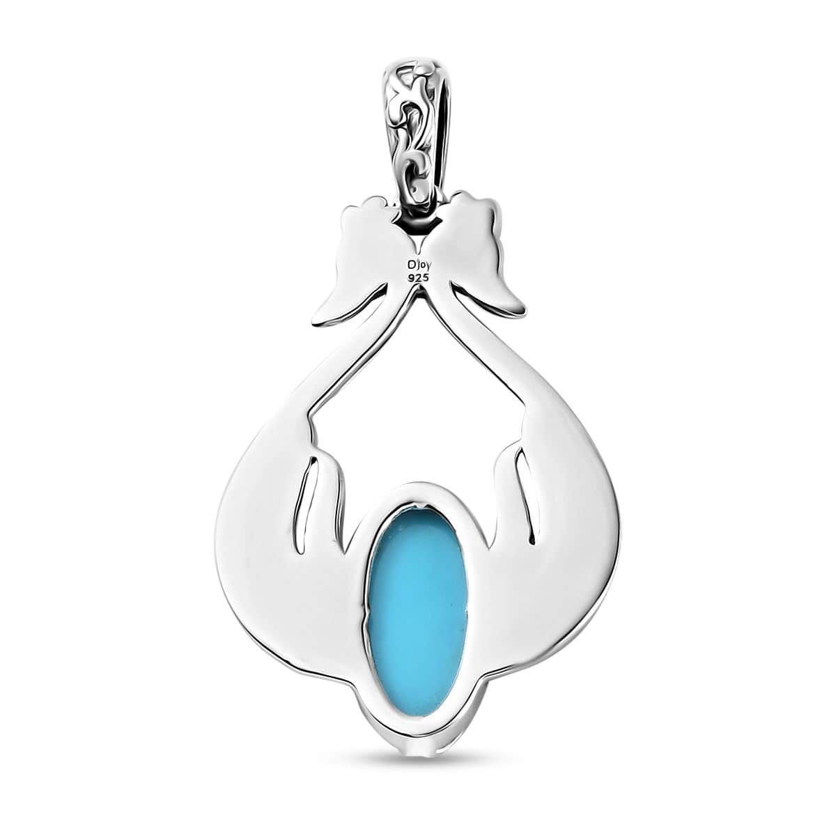 Indian Artistry Sleeping Beauty Turquoise 3.30 ctw Peacock Pendant in Sterling Silver image number 4